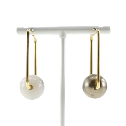 Celine square hoop earrings gold plated x fake pearl made in Italy ladies