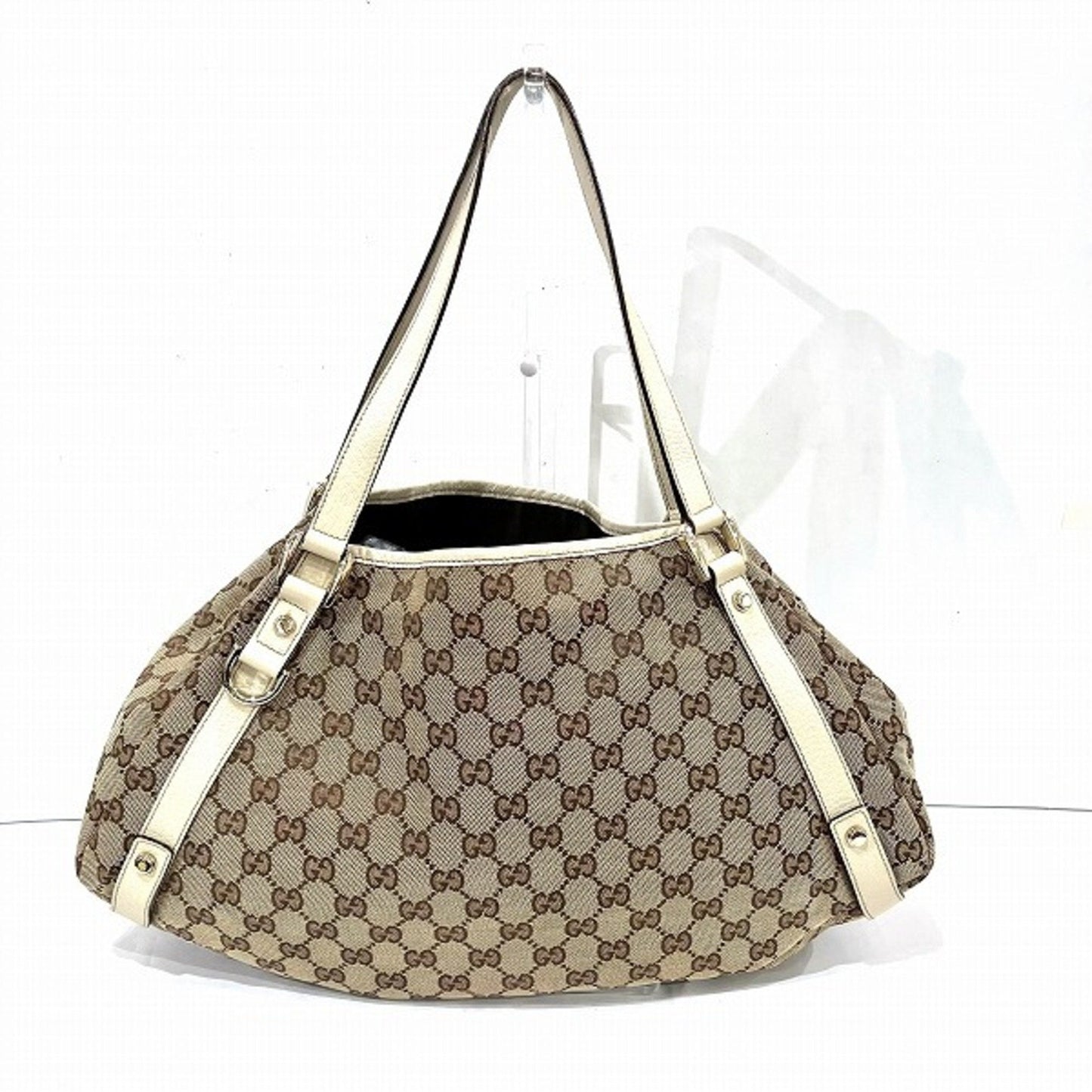 Gucci Beige Gg Canvas Leather Tote Bag ()