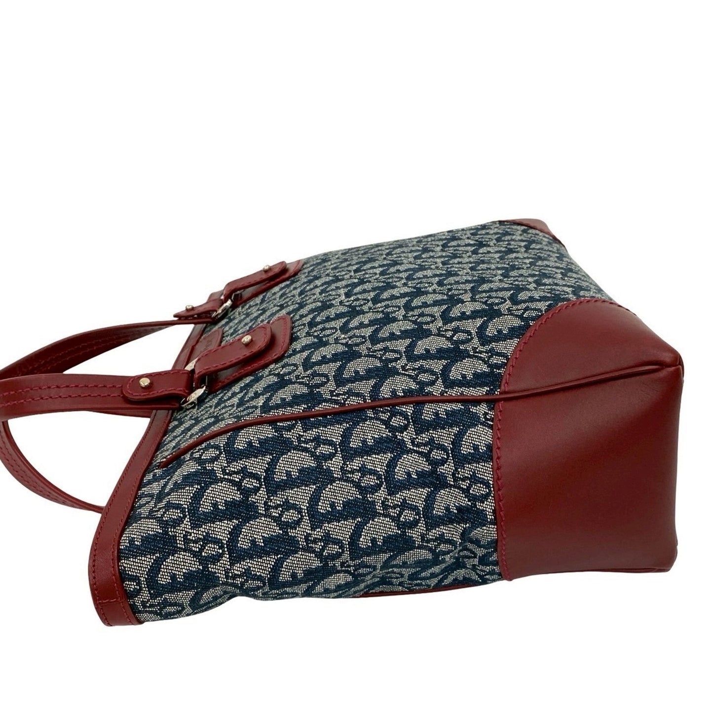 Christian Dior Navy Wine Canvas Leather Handbag Tote Bag ()