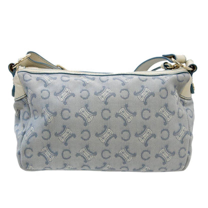 Celine Canvas Shoulder Bag Jaguar Leather Blue, White C Blason