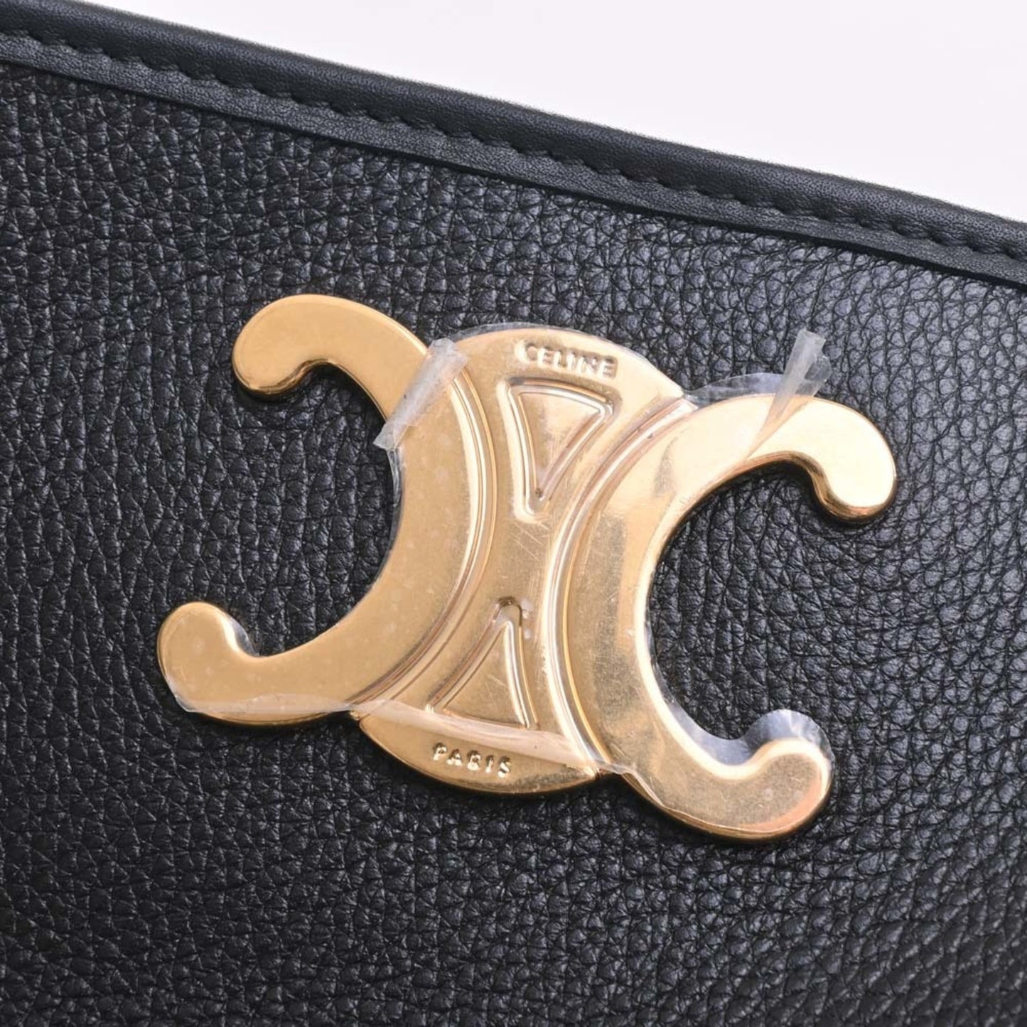 Celine Leather Medium Newspaper Triomphe Chain Shoulder Bag Black Women's