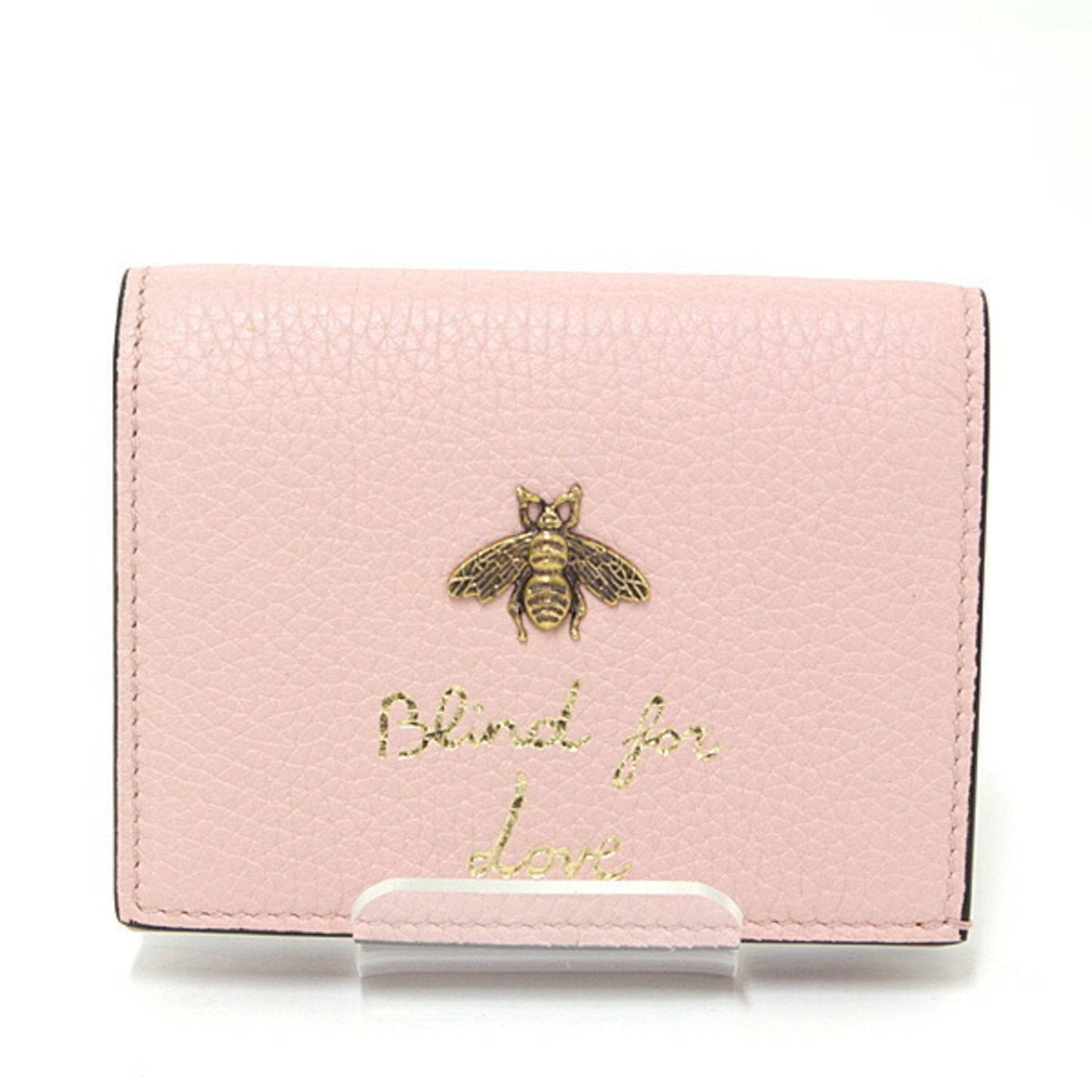 Gucci Animalier Bee Leather Card Case Light Pink 460185 Bi-Fold Mini Wallet Compact