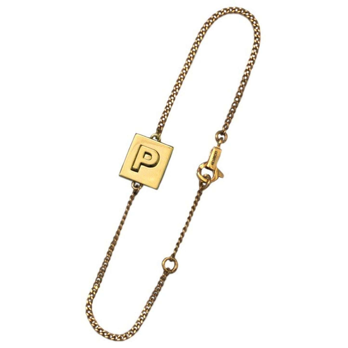 Celine Bracelet Gold 46B0P6BRA 35OR GP Celine Initial Alphabet P Breath Chain Plate Ladies