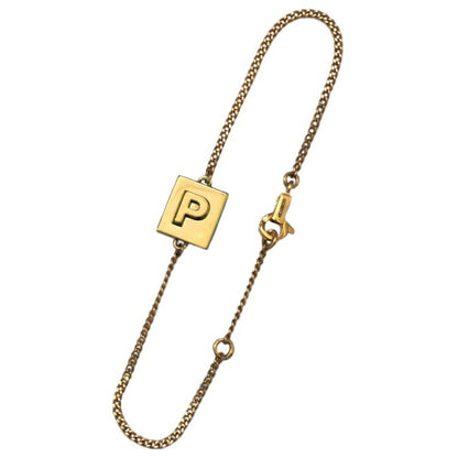 Celine Bracelet Gold 46B0P6BRA 35OR GP Celine Initial Alphabet P Breath Chain Plate Ladies