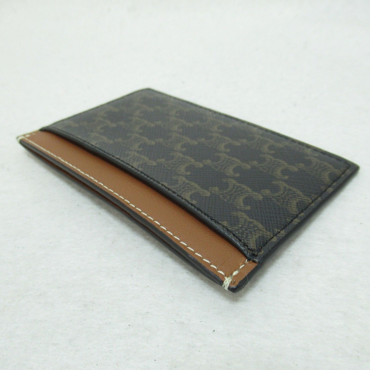 Celine Card Case Brown dark brown /Camel leather PVC coated canvas