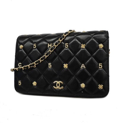 Chanel Matelasse Chain Wallet Icon Gold Hardware Women's Lambskin Chain/Shoulder Wallet Black