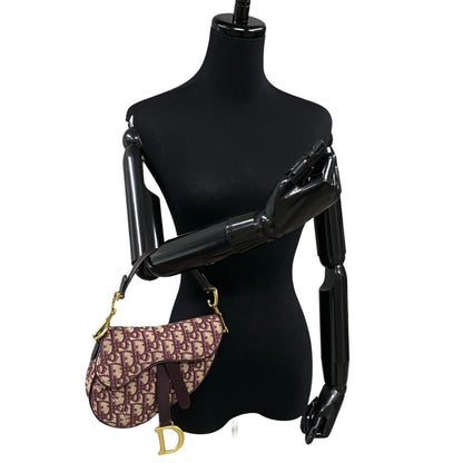 Christian Dior Red Color Leather Canvas Handbag Saddle Bag ()