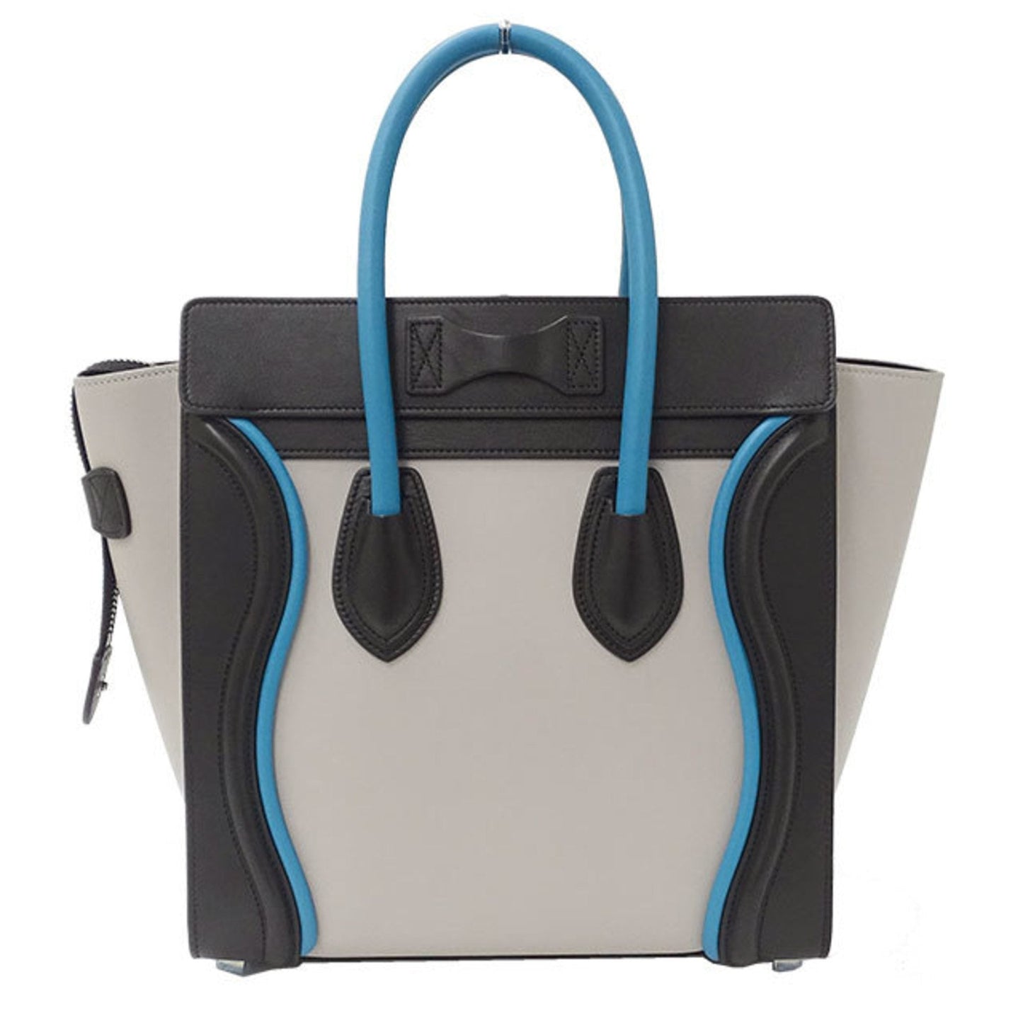 Celine Bag Ladies Handbag Luggage Micro Shopper Leather Gray Black Multi Blue