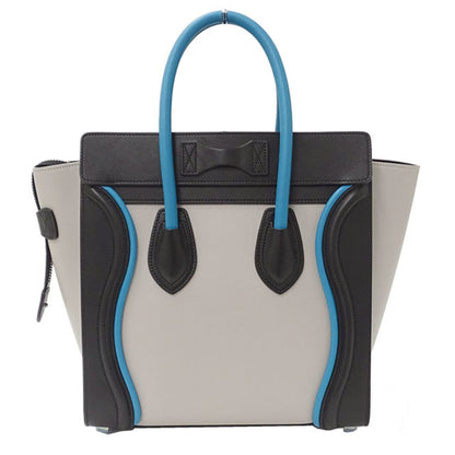 Celine Bag Ladies Handbag Luggage Micro Shopper Leather Gray Black Multi Blue