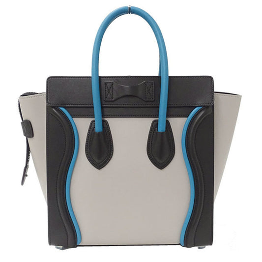 Celine Bag Ladies Handbag Luggage Micro Shopper Leather Gray Black Multi Blue