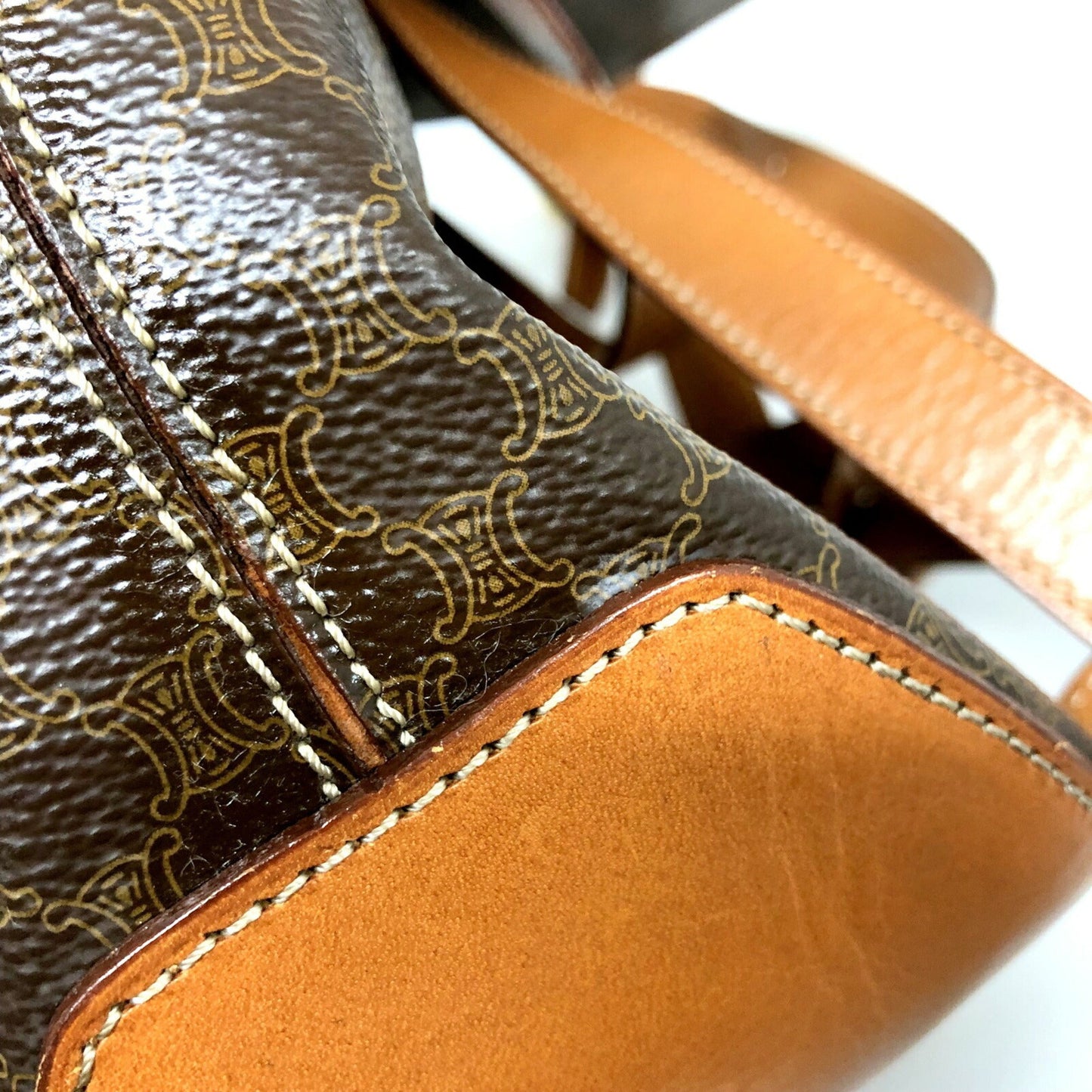 Celine rucksack Macadam PVC leather brown gold metal fittings ladies