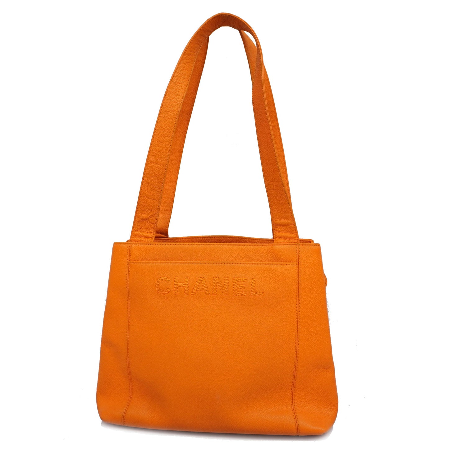 ChanelAuth  Women's Caviar Leather Shoulder Bag Orange