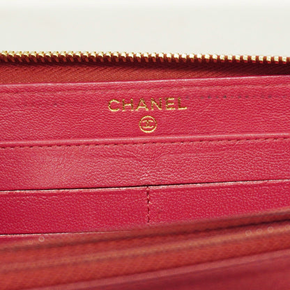 ChanelAuth  V-stitch Gold Hardware Women's Lambskin Long Wallet [bi-fold] Pink