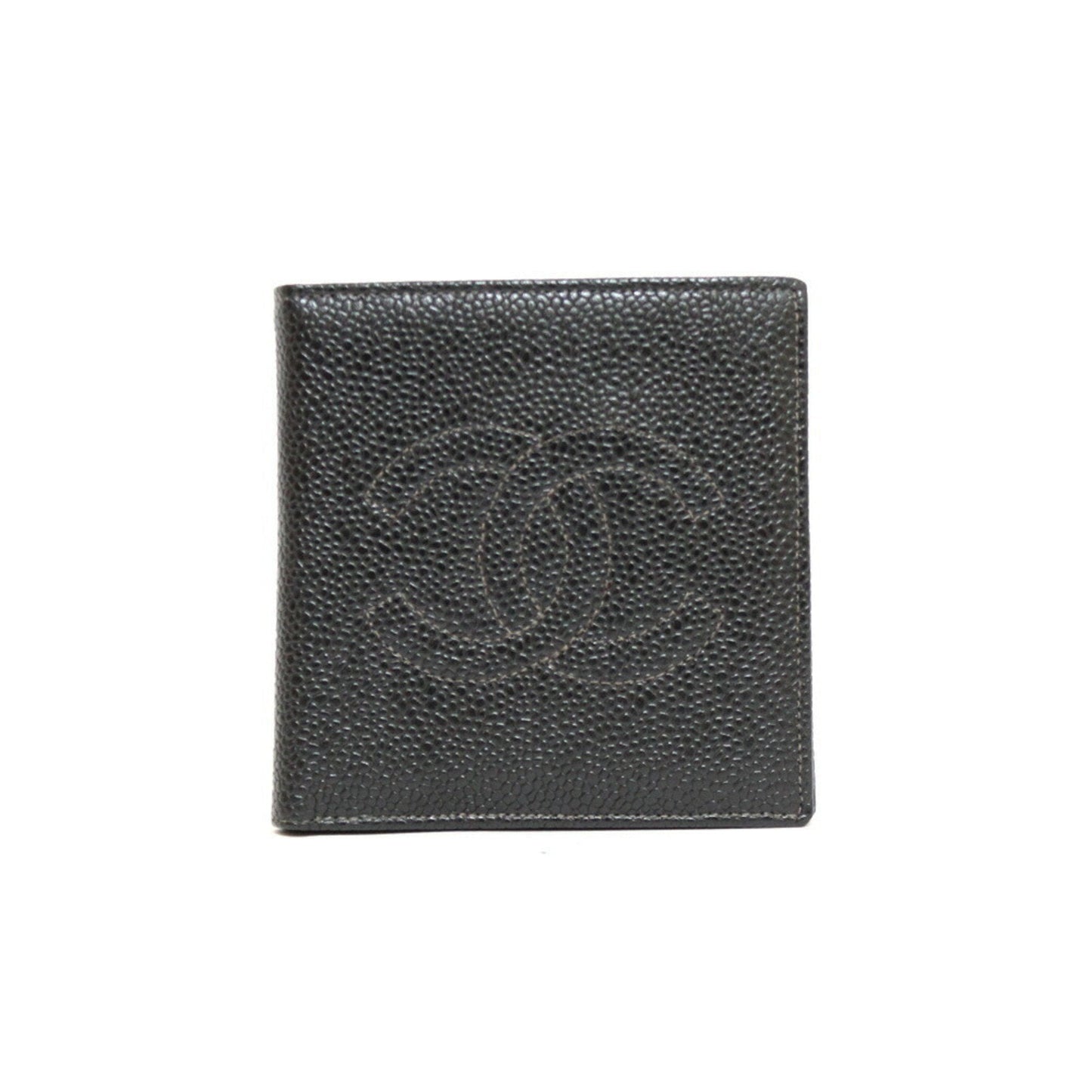 CHANEL bi-fold wallet caviar skin COCO CC black ladies leather