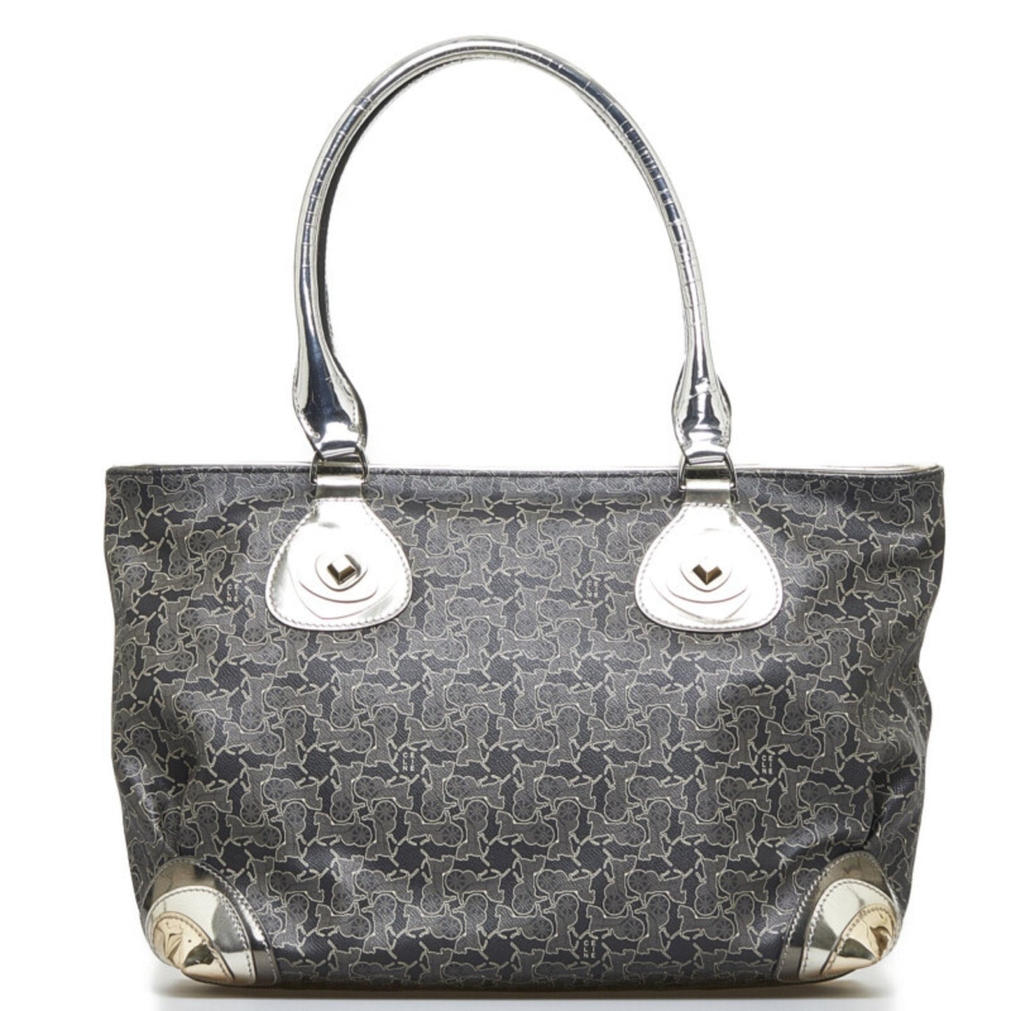 Celine carriage tote bag shoulder black silver PVC leather ladies