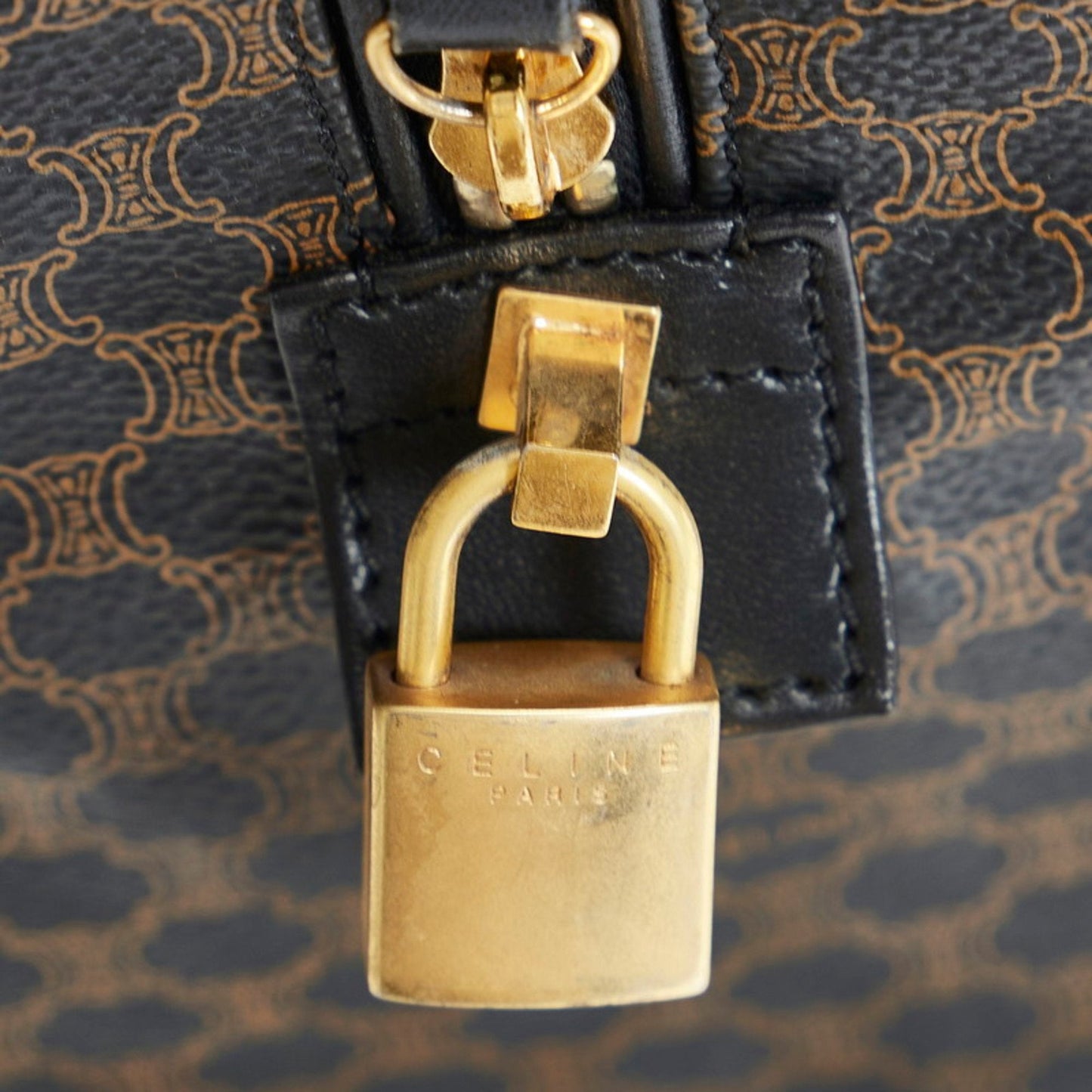 Celine Macadam Boston Bag Brown Black PVC Leather Ladies