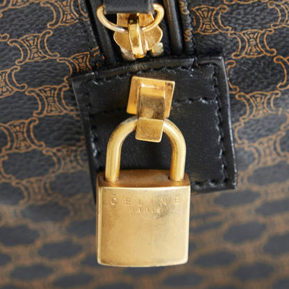 Celine Macadam Boston Bag Brown Black PVC Leather Ladies