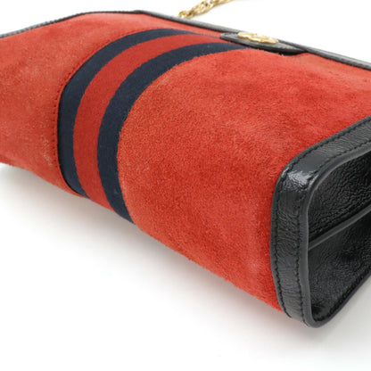 Gucci Black Navy Red Color Suede Leather Shoulder Bag