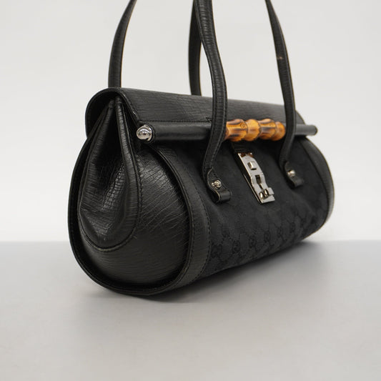 GUCCIAuth  Bamboo Handbag 111713 Women's GG Canvas Handbag Black