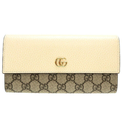 GUCCI GG Marmont 456116 Continental Supreme Leather Beige White Bifold Long Wallet