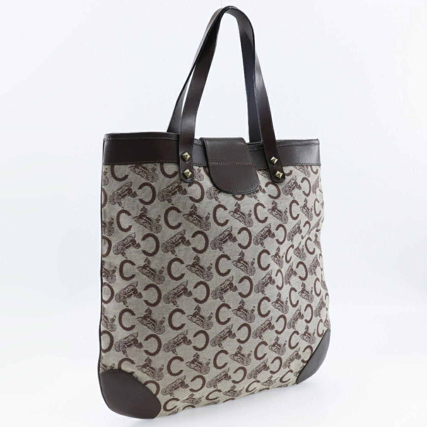 Celine C Macadam Tote Bag Canvas Made in France Brown Shoulder Handbag A4 Open Ladies