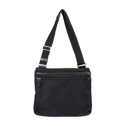 Prada Shoulder Bag VA0251 Nylon Leather Black Silver Hardware Messenger Triangle Logo Plate