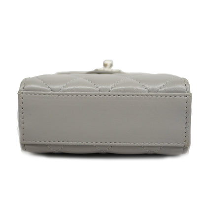 Chanel[3bd5059] Auth  Shoulder Bag Matelasse Chain Shoulder Lambskin Gray Silver metal