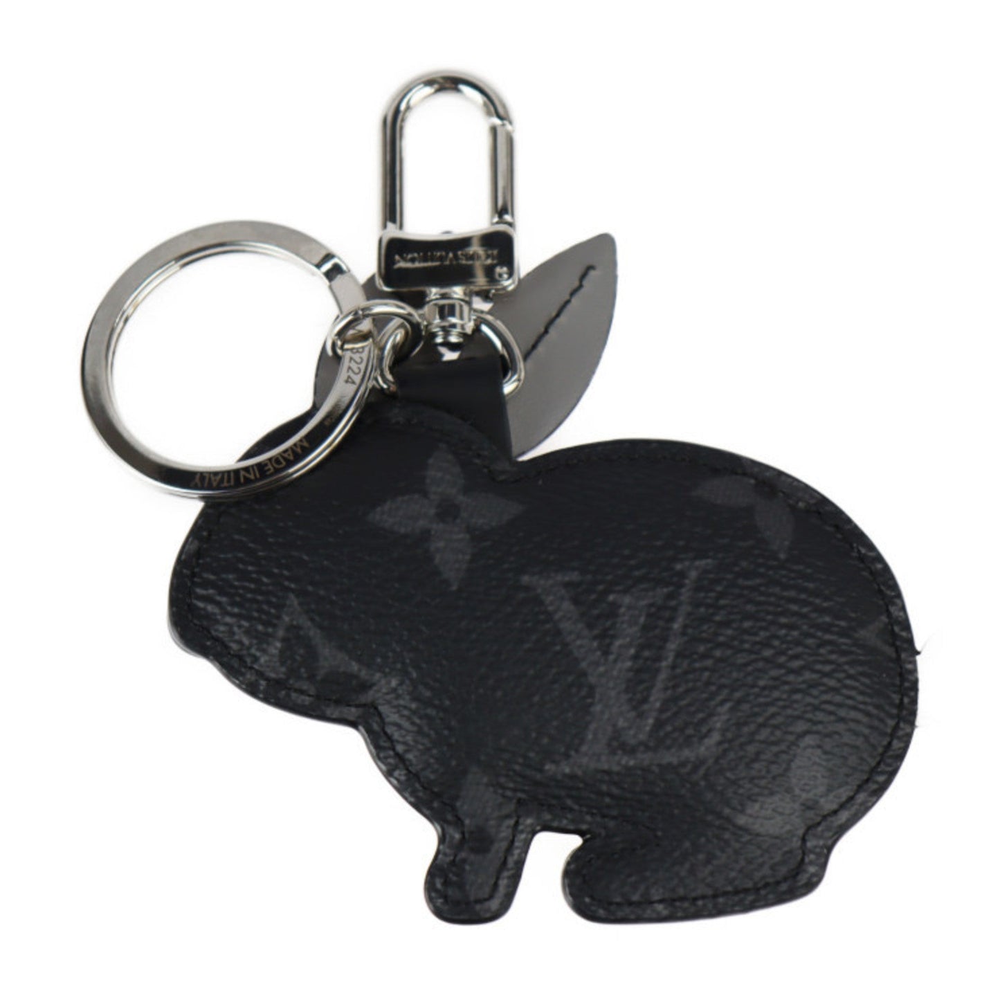 LOUIS VUITTON Portocre Animal Rabbit Keychain M63224 Monogram Eclipse Leather Black Gray Silver Metal Fittings Key Ring Bag Charm