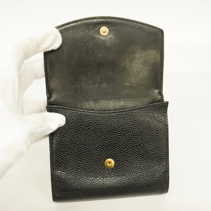 Chanel[3cc2369]   wallet caviar skin black gold metal