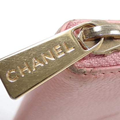 CHANEL round long wallet ladies pink caviar skin here mark