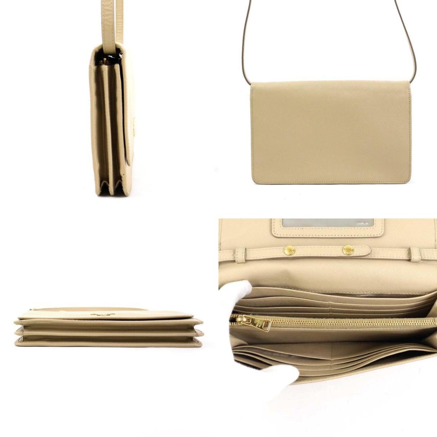 Prada shoulder wallet leather beige ladies