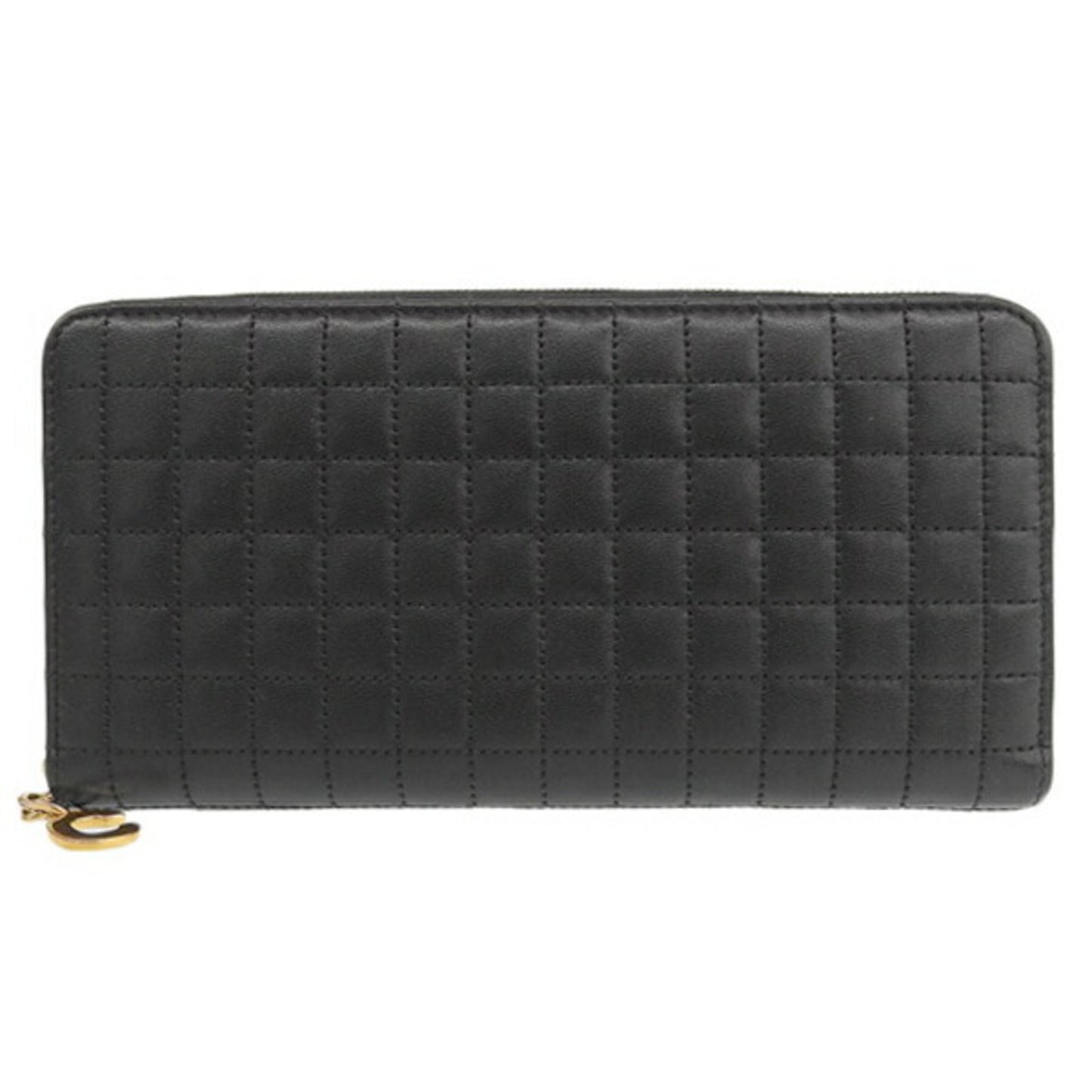 Celine Leather C Charm Round Long Wallet Black Ladies