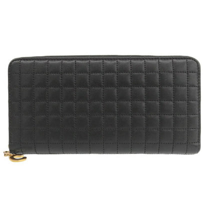 Celine Leather C Charm Round Long Wallet Black Ladies
