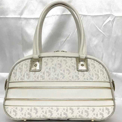 Christian Dior Trotter White Leather Rubber Boston Bag Handbag ()