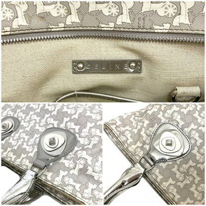 Celine Tote Bag Gray Silver White Salky PVC Leather Celine Carriage Horse Women's Metallic