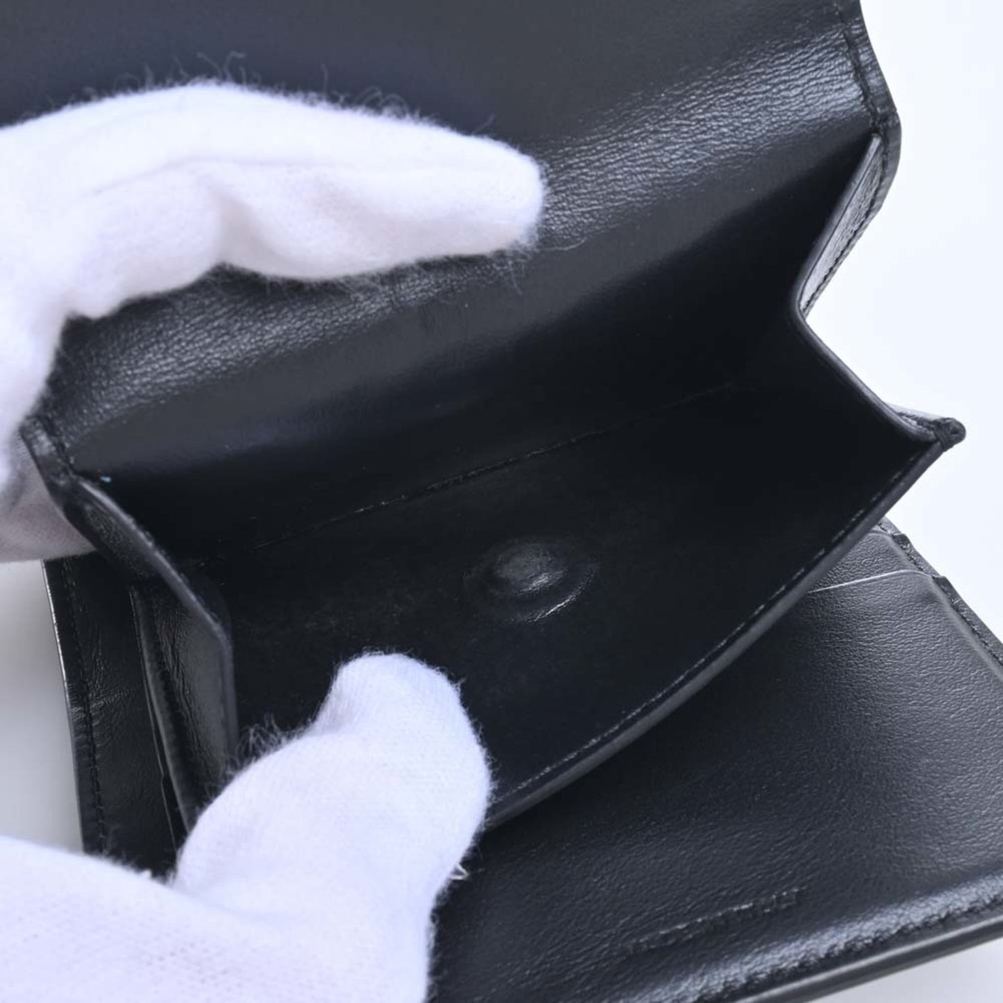 Celine Leather Triomphe Trifold Wallet Black Ladies
