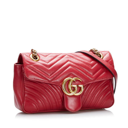 Gucci GG Marmont Double G Quilted Small Heart Chain Shoulder Bag?443497 Hibiscus Red Leather Ladies Gucci