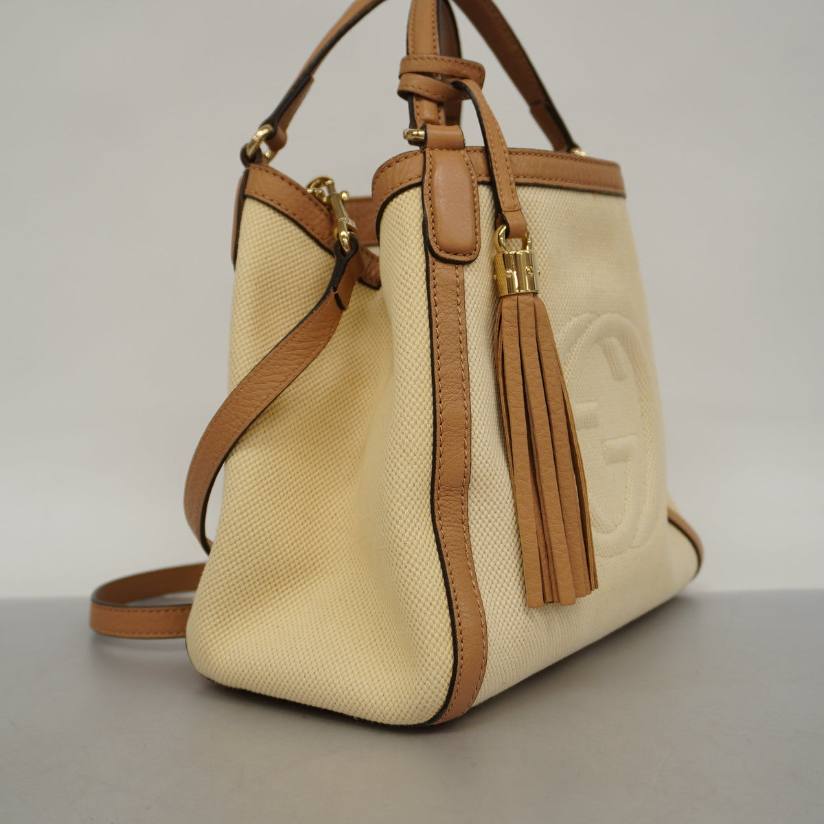 GUCCIAuth  Soho 2way Bag Natural/brown336751Leather,Canvas Handbag,Shoulder Bag