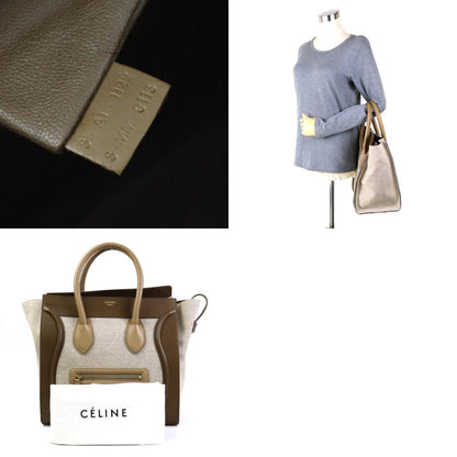 Celine Handbag Luggage Mini Shopper Leather/Canvas Brown Ladies