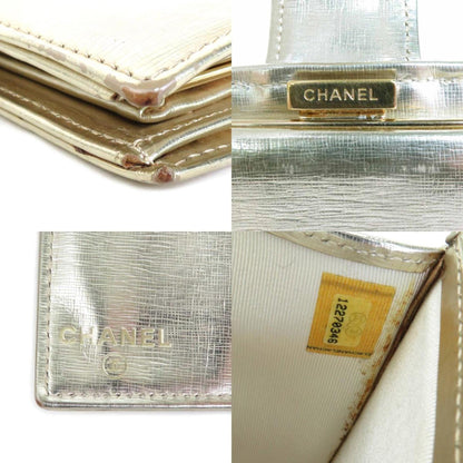 CHANEL folio wallet here mark leather gold ladies