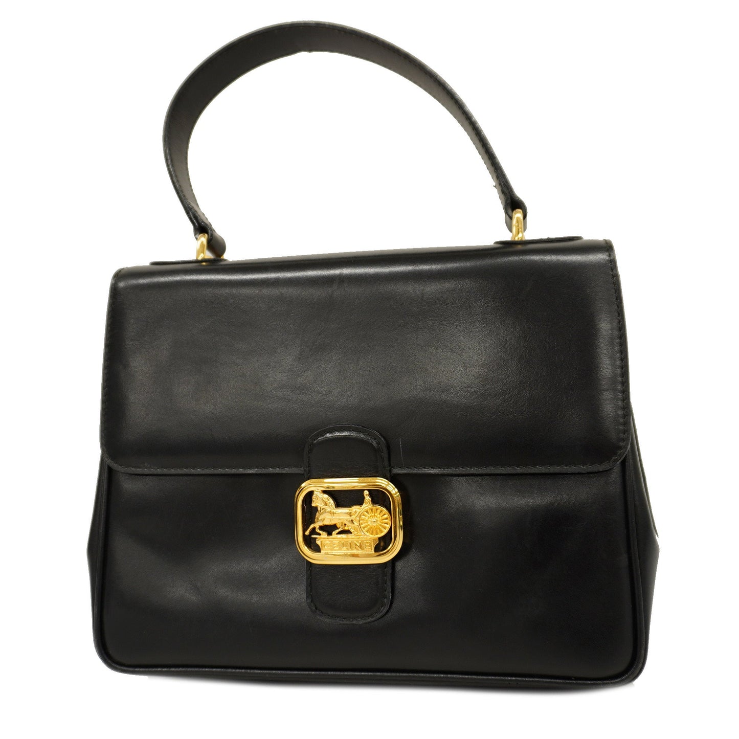 Celine  Carriage Metal Fittings Women's Leather Handbag Black