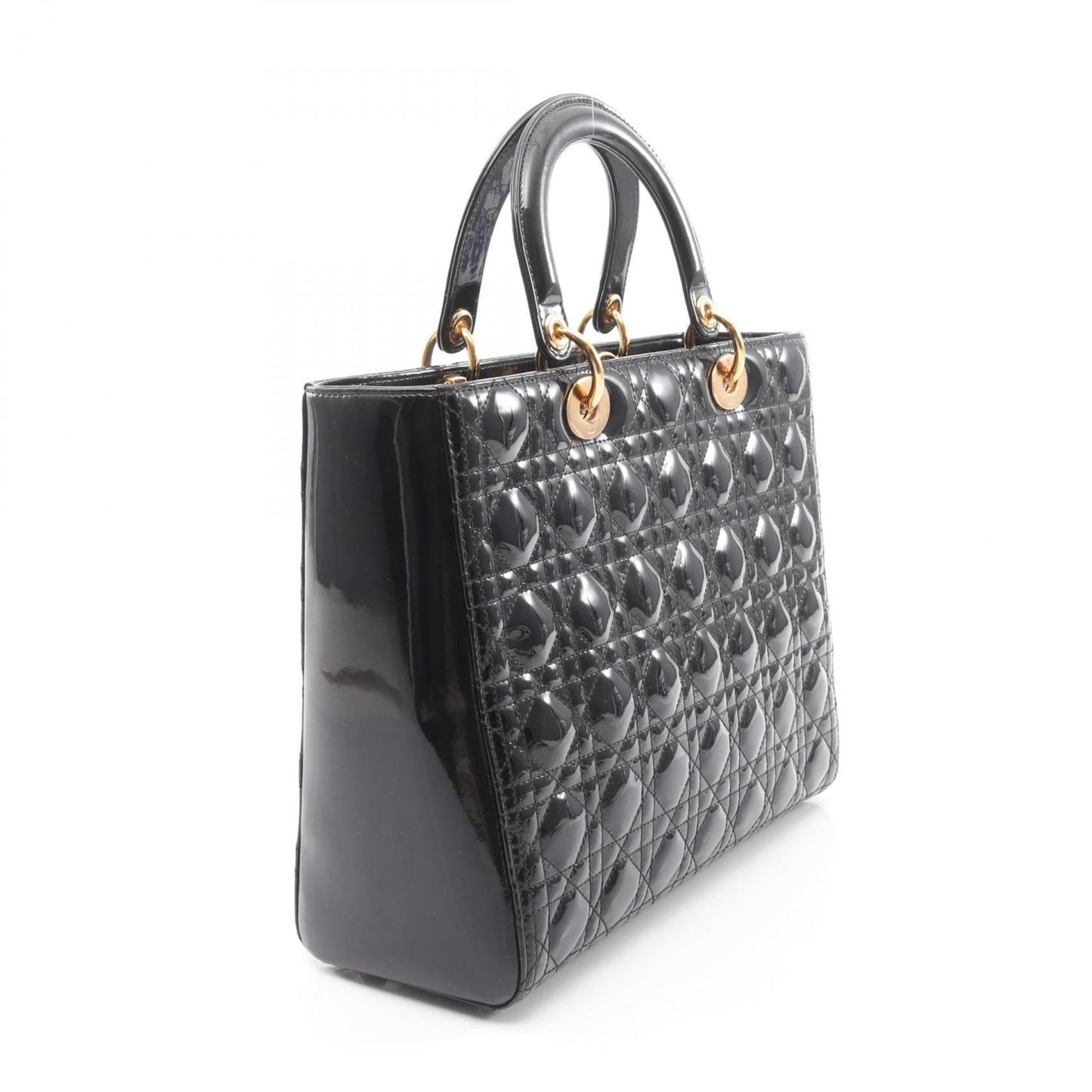Christian Dior Lady Dior Black Patent Leather Handbag ()