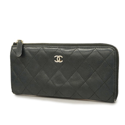 CHANEL Matelasse Long Wallet Silver Metal Fittings Women's Caviar Leather