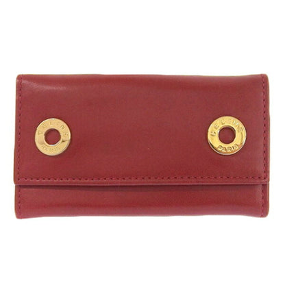 Celine Leather W Circle 6 Row Key Case Red Women's