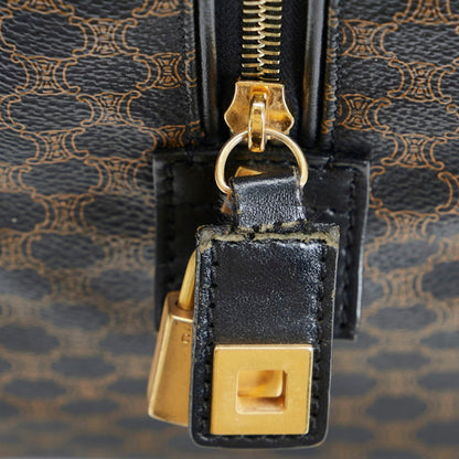 Celine Macadam Boston Bag Brown Black PVC Leather Ladies