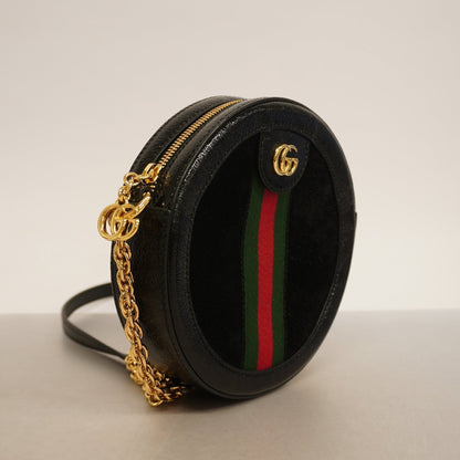 Gucci shoulder bag sherry 550618 suede black gold metal