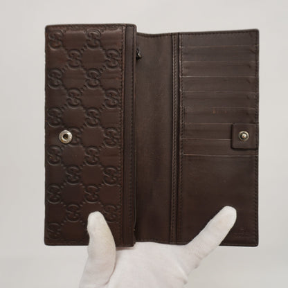 GUCCI ssima Bi-fold Long Wallet Silver Metal Fittings 233154 Brown