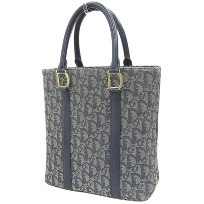Christian Dior Trotter Navy Trotter Leather Canvas Handbag Tote Bag ()