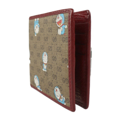 Gucci GG Supreme Bifold Wallet 647802 PVC Leather Beige Brown Enji Doraemon Collaboration Billfold