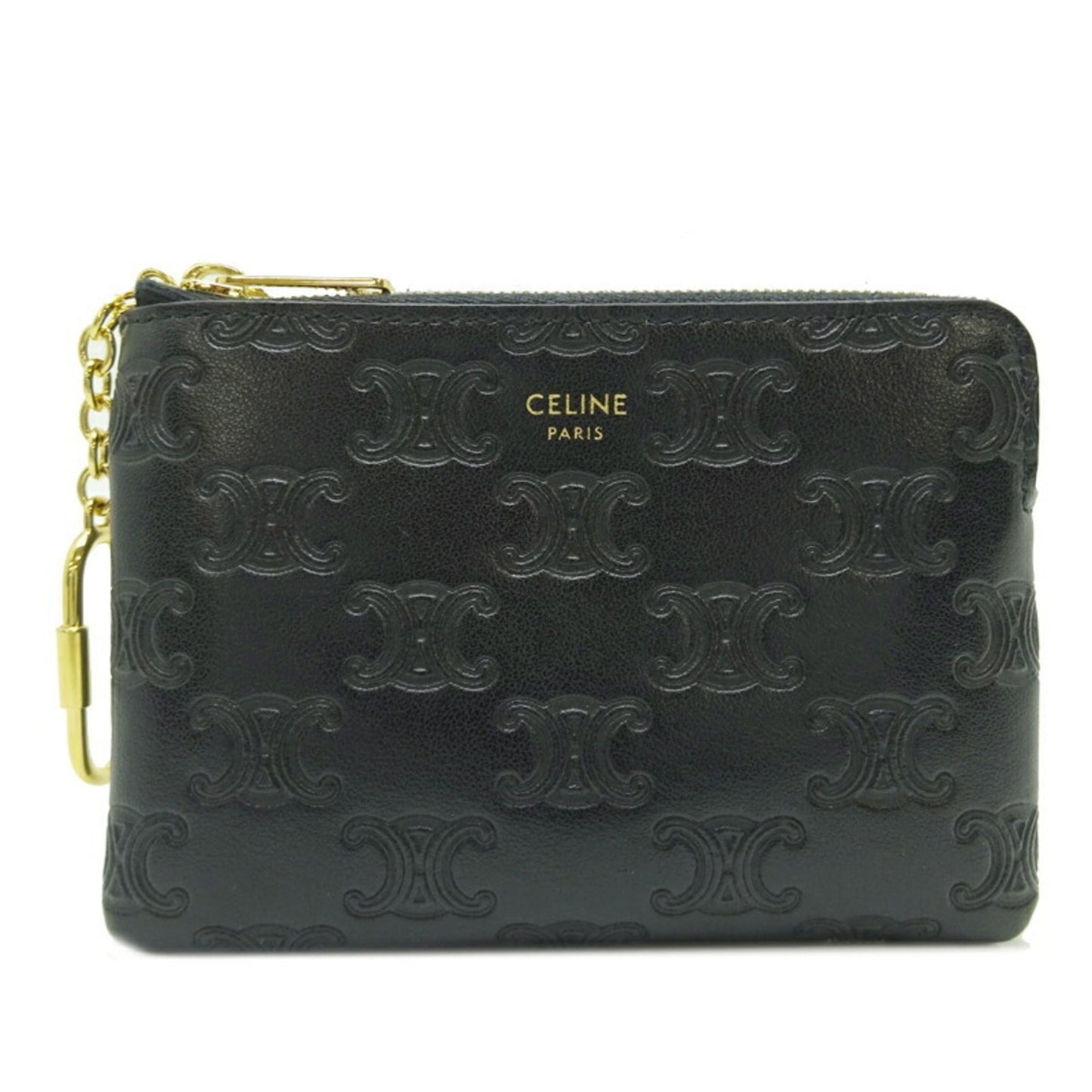 Celine Key & Card Coin Purse Women's Men's Case 10C663 Leather Black